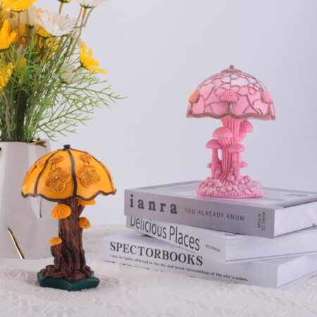 Vintage Creative Stained Plant Series Light Colorful Glass Mushroom Plant Flower Abstract Atmosphere Lamp Bedside Night Light