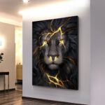 Wall-Art-Posters-Black-and-Golden-Light-Lion-Canvas-Painting-Modern-Animal-Picture-for-Living-Room